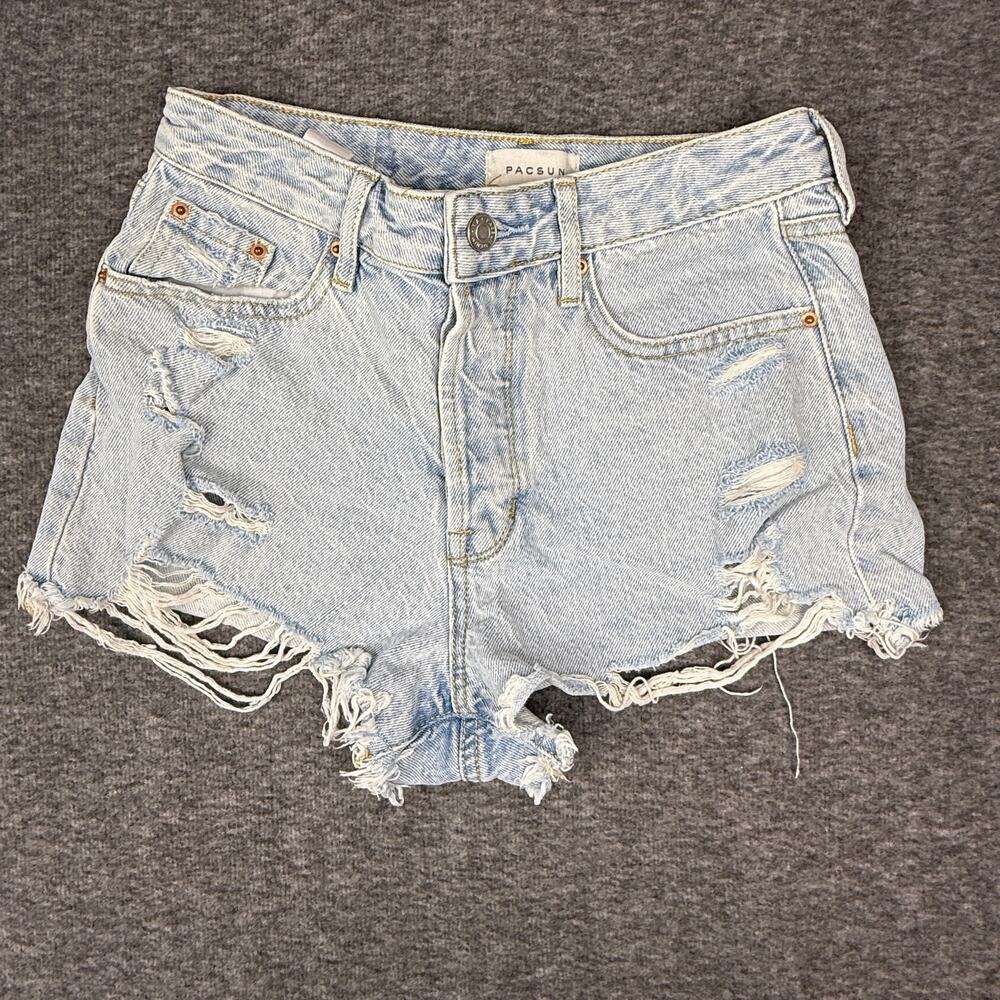 Pacsun High Rise Women’s Denim Shorts Size 25 Raw Hem Cutoffs Festival Casual